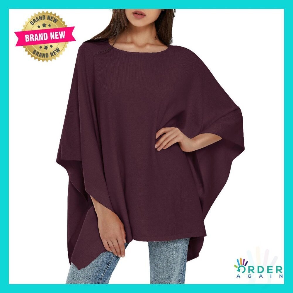 Oversized Pullover Poncho Sweater Soft Knit Boho Chic Loose Fit Wraps